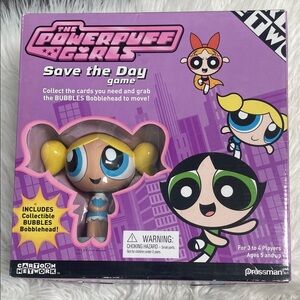 Vintage Powerpuff Girls Save the Day Game with collectable Bubbles Bobblehead